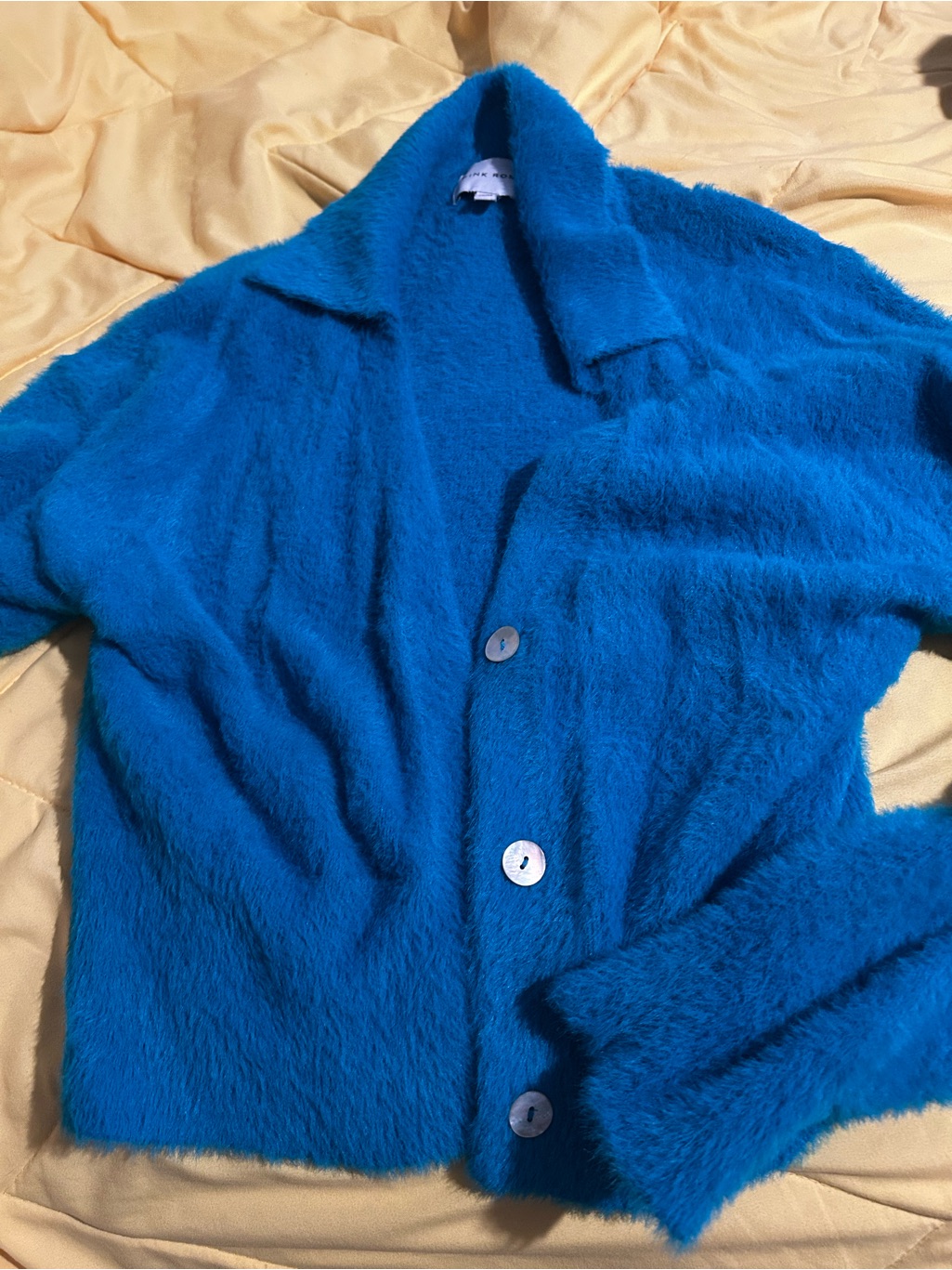 Collar Cozy Fuzzy Button Up Blue Cardigan